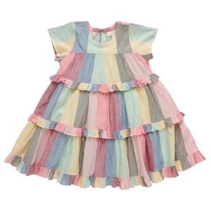 NWT • Pink Chicken • Girls Daphne Dress – Multi Wide Stripe